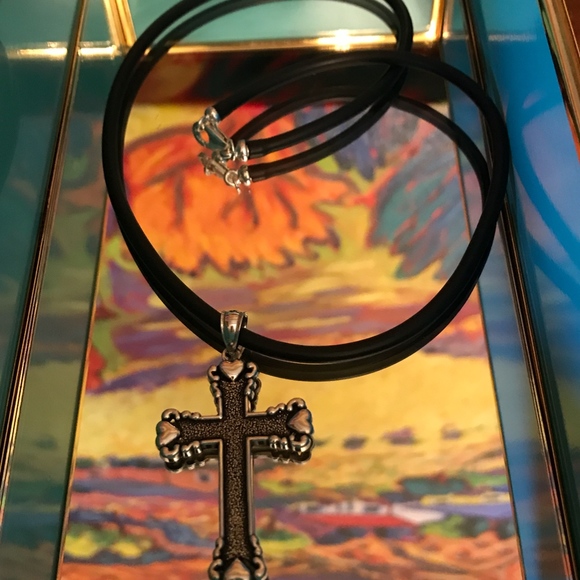 Sterling Silver Stylized Cross Of Hearts Pendant - Picture 4 of 8